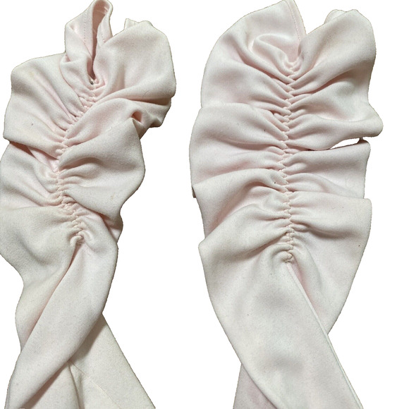 Vintage Light Pale PINK Cotton Formal Gloves Below Elbow Ruched Elastic Details - Picture 6 of 7